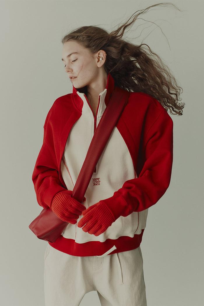 goen.j Contrast-paneled half-zip sweatshirt RED