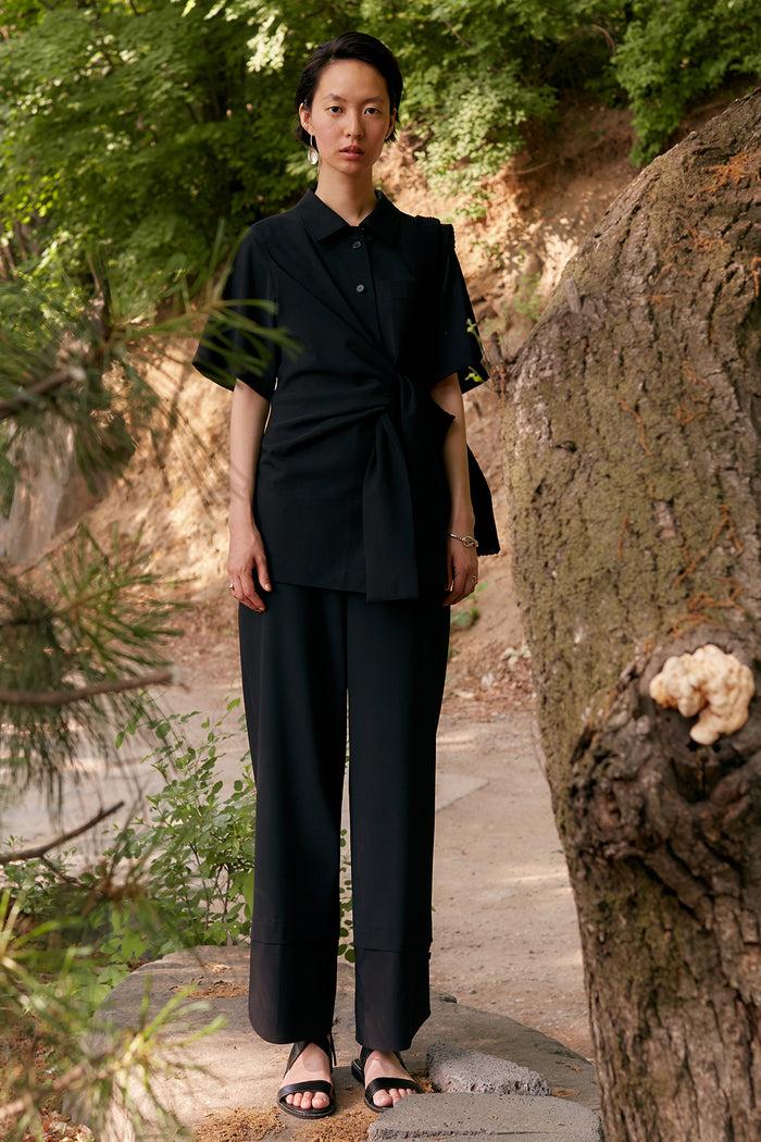 Goen.j Cotton Trimmed Layered Cropped Pants CREAM