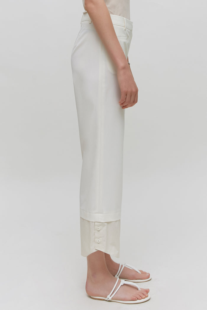 Goen.j Cotton Trimmed Layered Cropped Pants CREAM