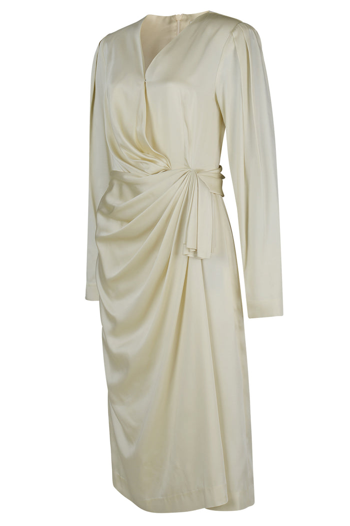 Goen.j Crepe Draped Wrap Satin Dress CREAM