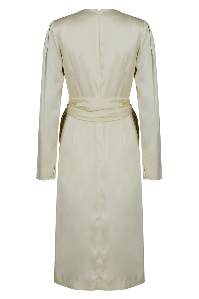 Goen.j Crepe Draped Wrap Satin Dress CREAM