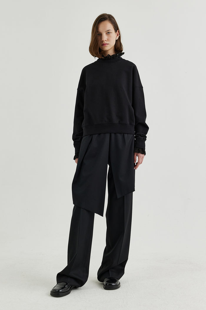 Goen.j Crochet Trimmed Cotton Jersey Top BLACK