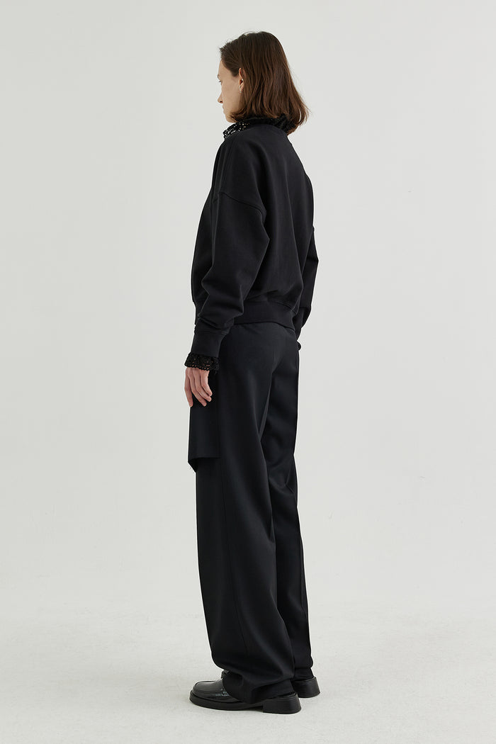 Goen.j Crochet Trimmed Cotton Jersey Top BLACK