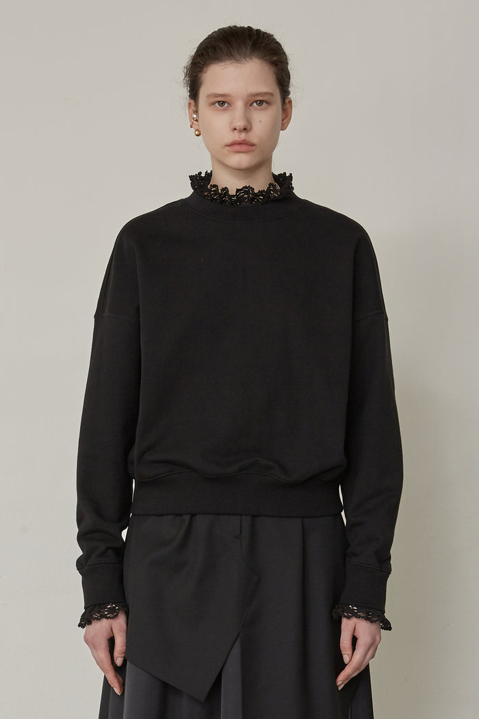 Goen.j Crochet Trimmed Cotton-jersey Top BLACK