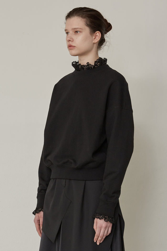 Goen.j Crochet Trimmed Cotton-jersey Top BLACK