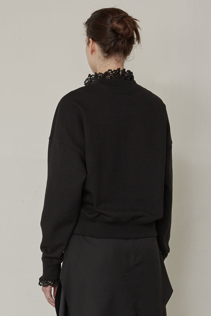 Goen.j Crochet Trimmed Cotton-jersey Top BLACK