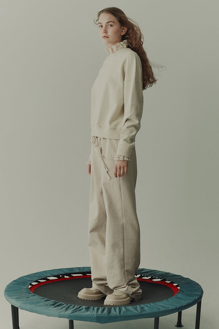 Goen.j Crochet Trimmed Cotton Jersey Top CREAM