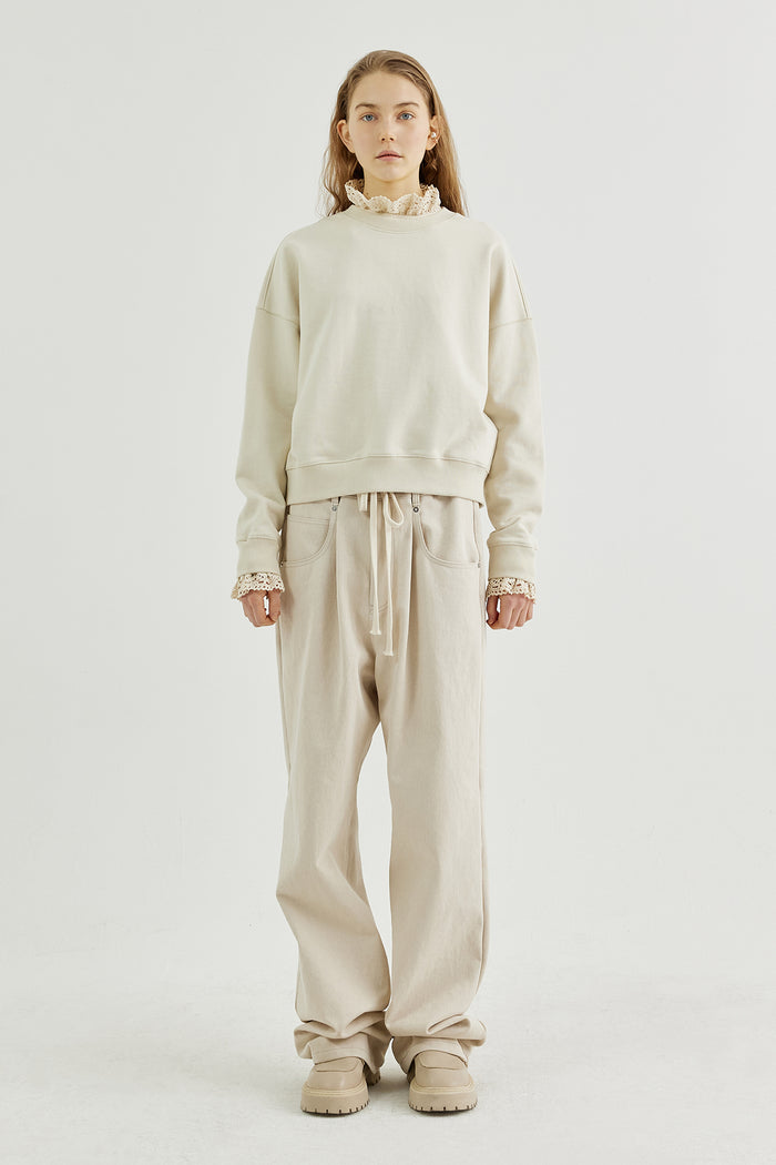 Goen.j Crochet Trimmed Cotton Jersey Top CREAM