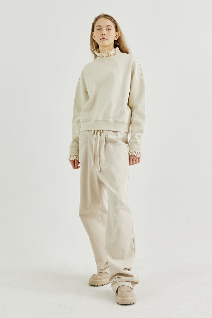 Goen.j Crochet Trimmed Cotton Jersey Top CREAM