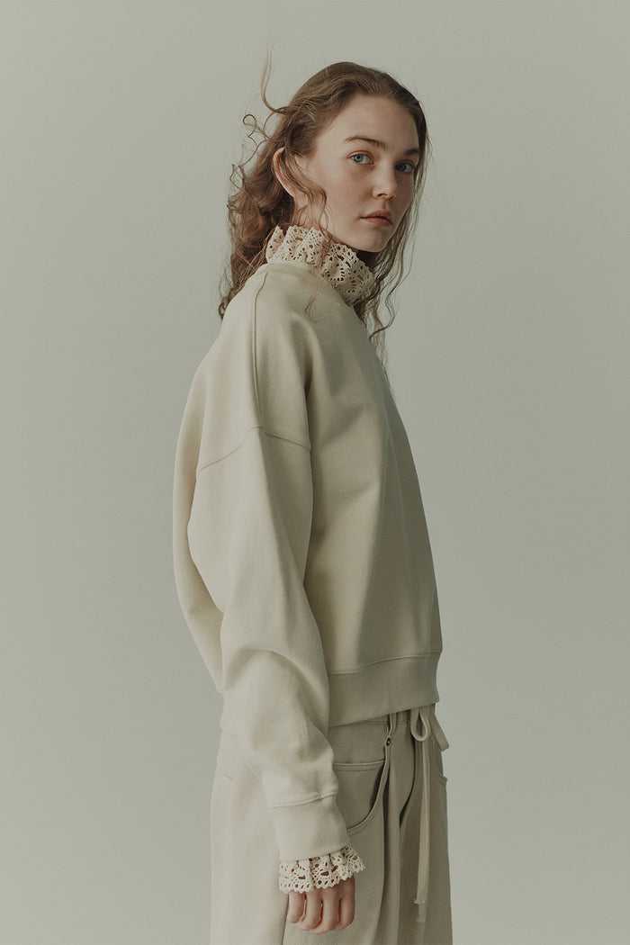 goen.j Crochet trimmed cotton jersey top CREAM goen.j Crochet trimmed cotton jersey top CREAM