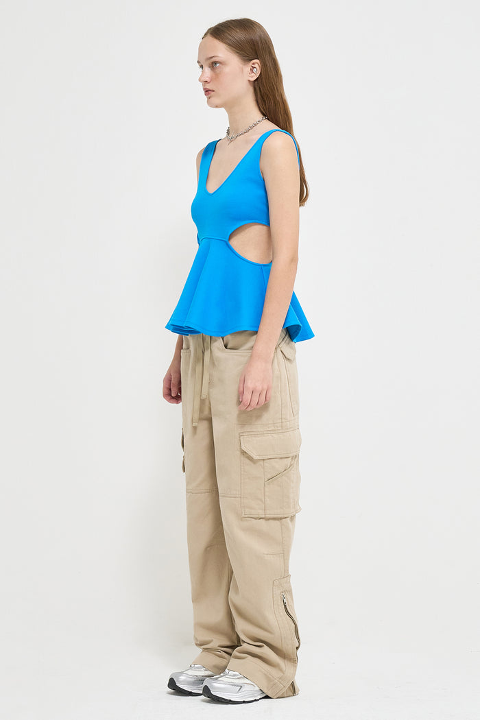 Goen.j Cut-out Ruffled Cotton-jersey Tank Top BLUE