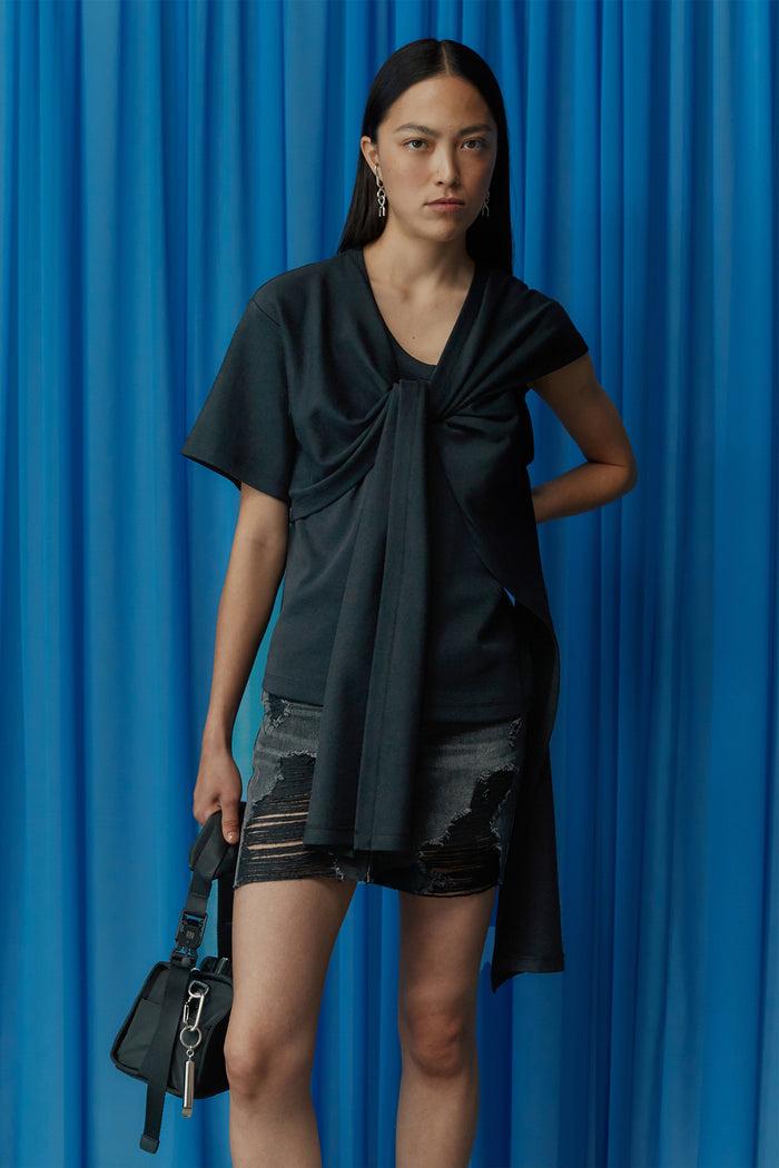 Goen.j Distressed Denim Mini Skirt BLACK