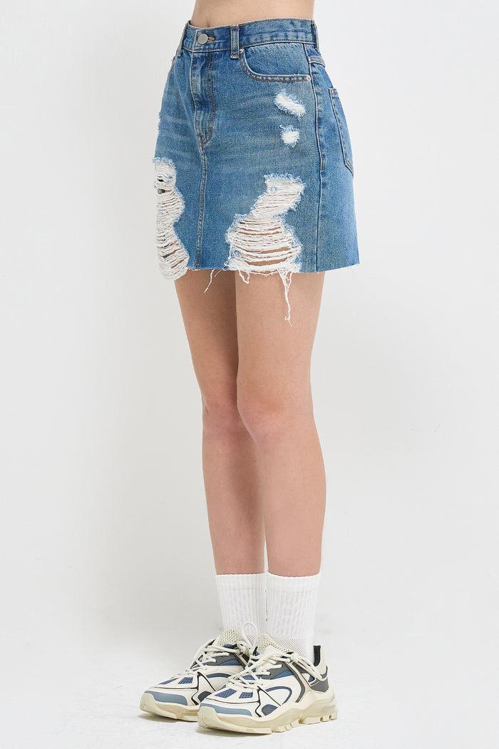 Goen.j Distressed Denim Mini Skirt BLUE