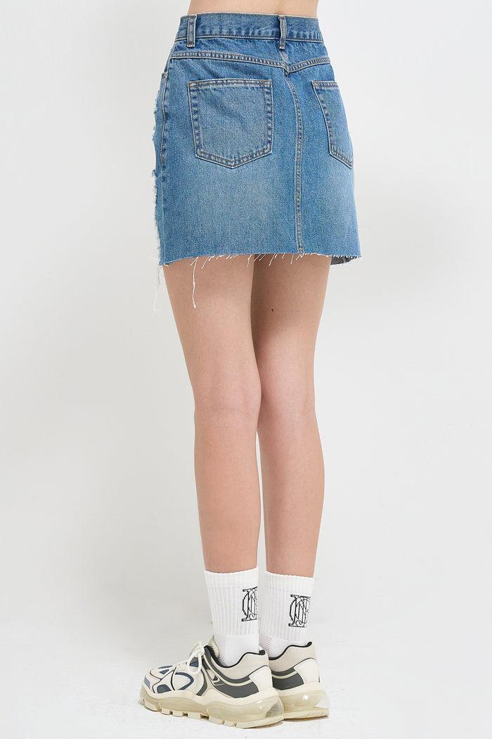 Goen.j Distressed Denim Mini Skirt BLUE