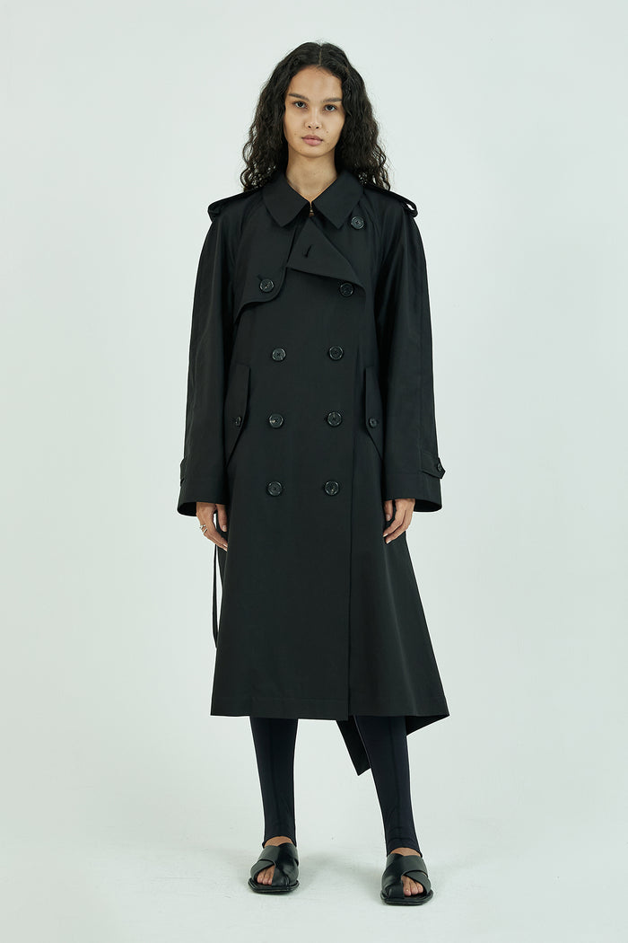 Goen.j Double-breasted Lace-paneled Trench Coat