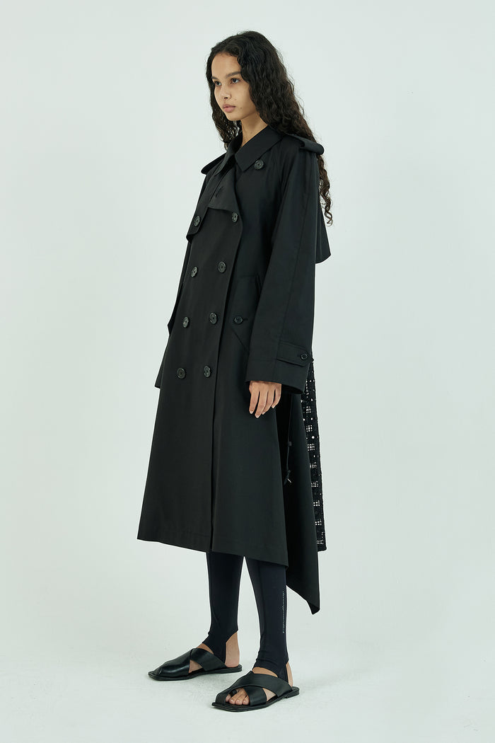 Goen.j Double-breasted Lace-paneled Trench Coat