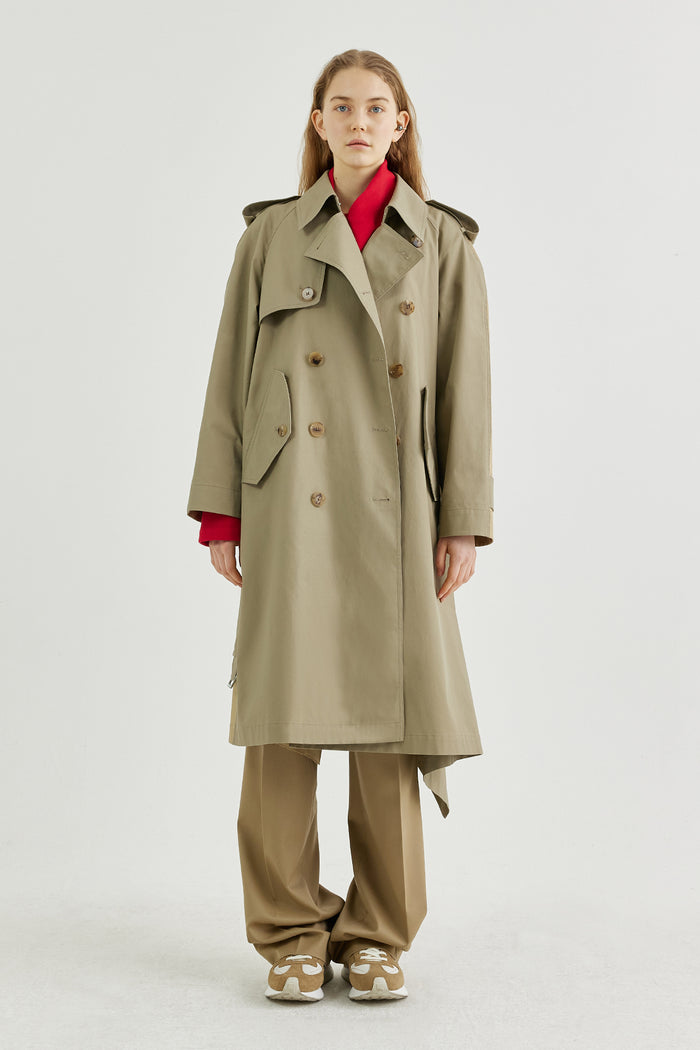 Goen.j Double-breasted Two-tone Trench Coat BEIGE