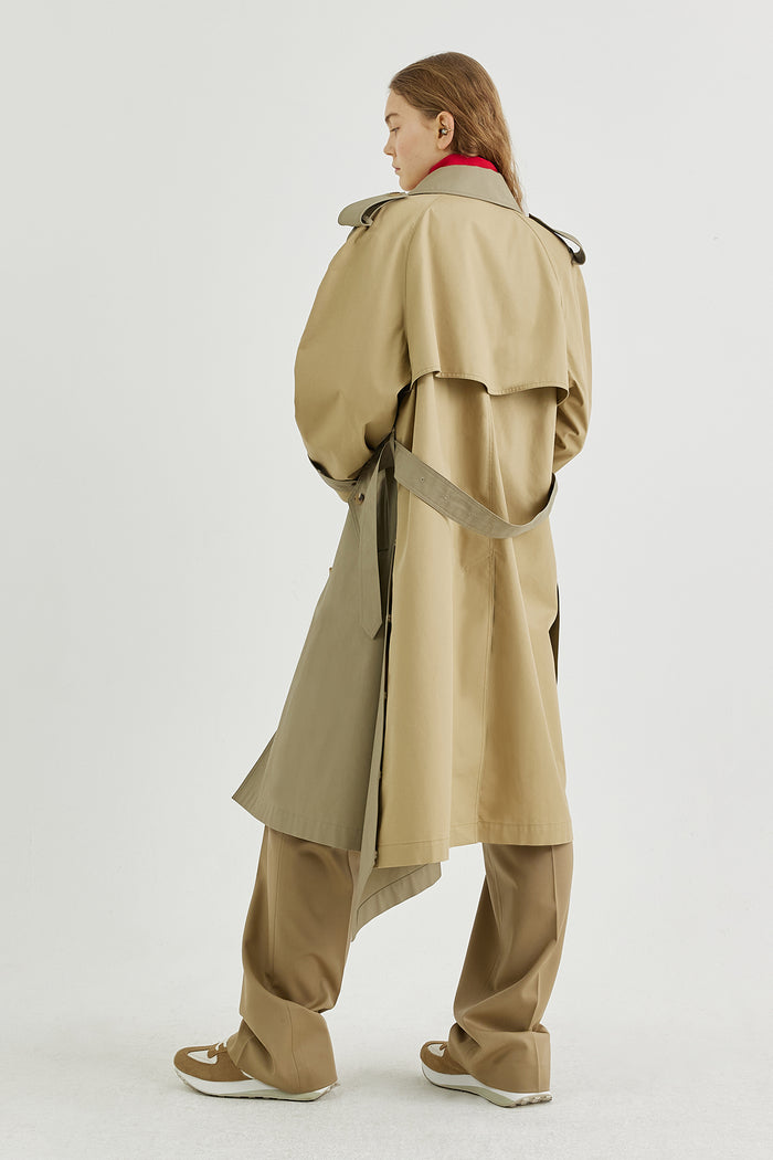 Goen.j Double-breasted Two-tone Trench Coat BEIGE