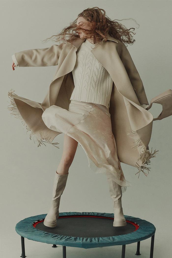 Goen.j Double-faced Wool Blend Fringed Coat BEIGE