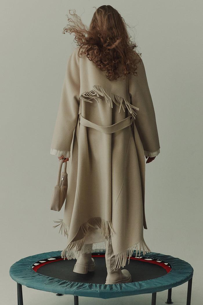 goen.j Double-faced wool blend fringed coat BEIGE