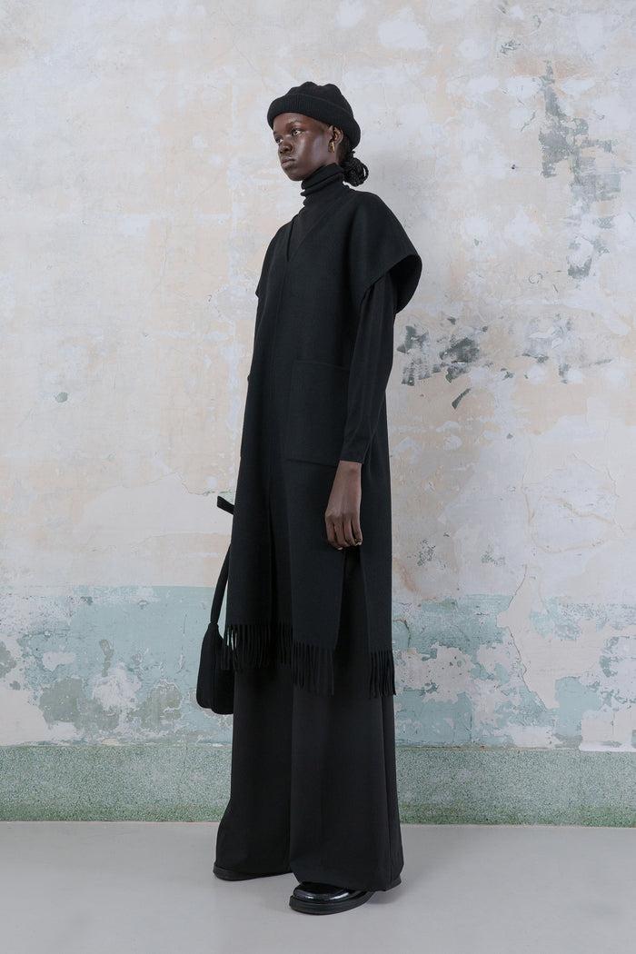 Goen.j Double-faced Wool-blend Fringed Dress BLACK