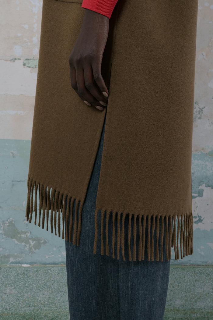 Goen.j Double-faced Wool-blend Fringed Dress BROWN