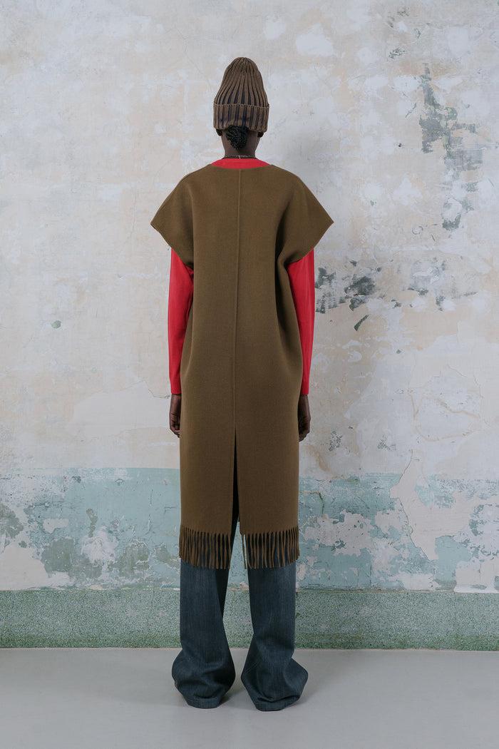 Goen.j Double-faced Wool-blend Fringed Dress BROWN