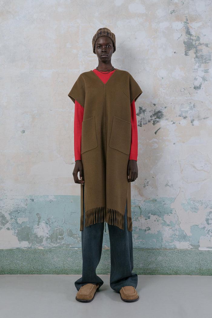 goen.j Double-faced wool-blend fringed dress BROWN