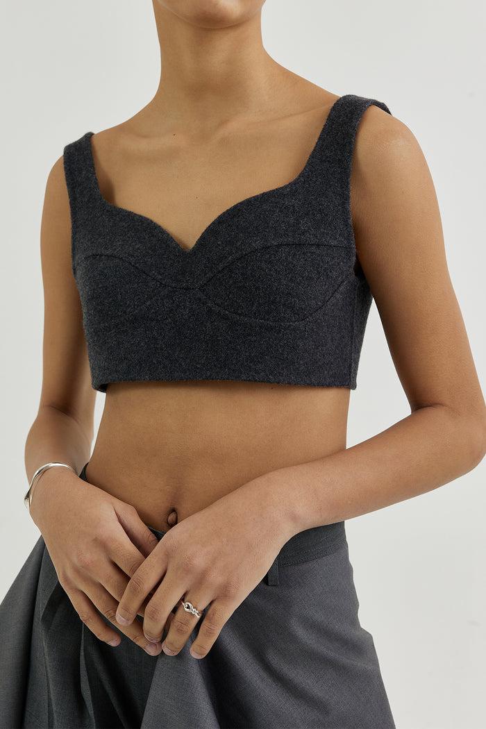 Goen.j Double-faced Wool Cropped Top CHARCOAL