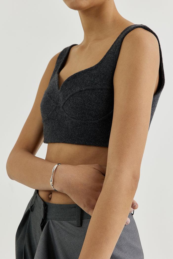 Goen.j Double-faced Wool Cropped Top CHARCOAL