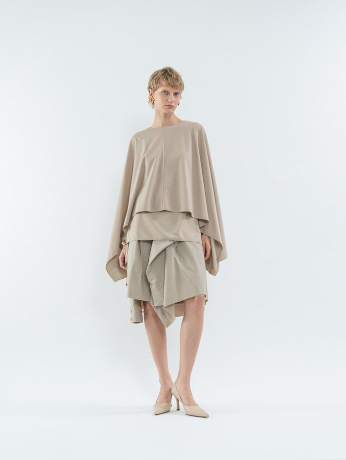 Goen.j Draped Cape Sleeveless Top BEIGE