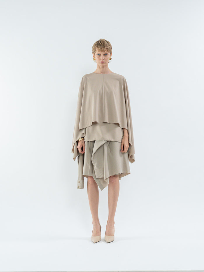 Goen.j Draped Cape Sleeveless Top BEIGE
