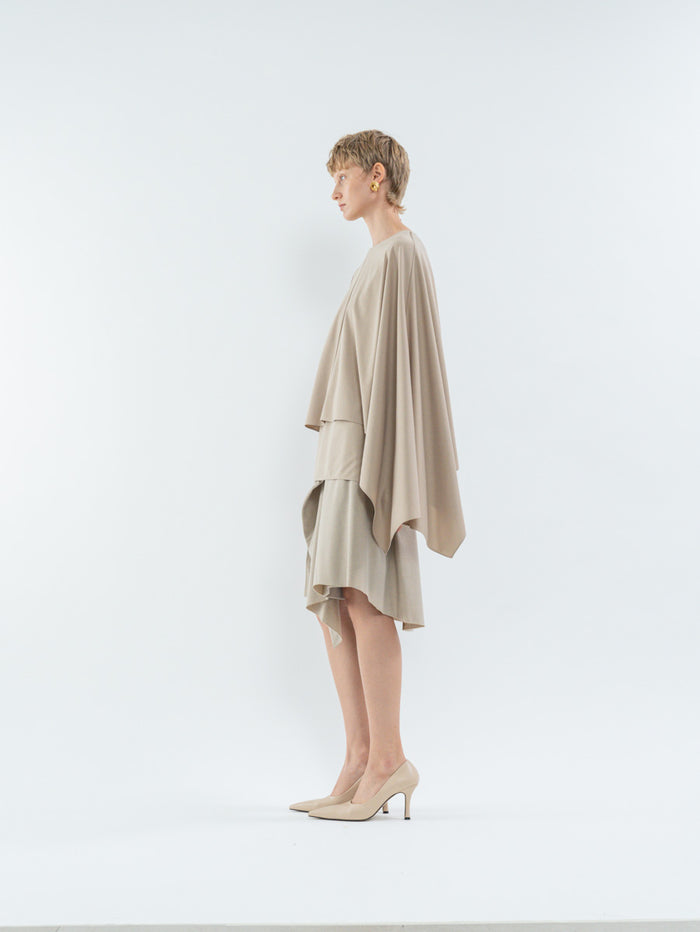 Goen.j Draped Cape Sleeveless Top BEIGE