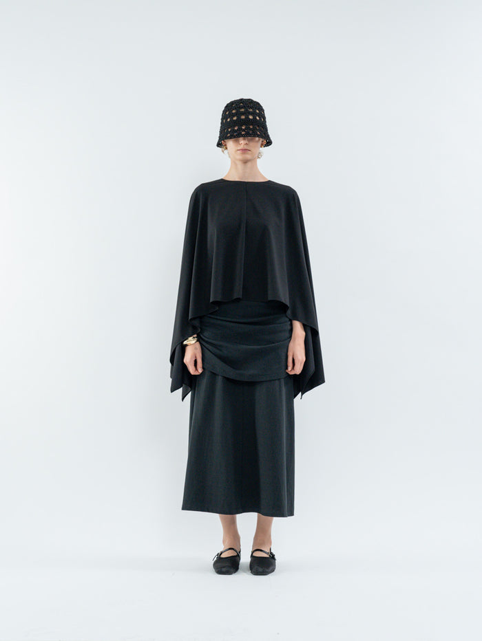 Goen.j Draped Cape Sleeveless Top BLACK