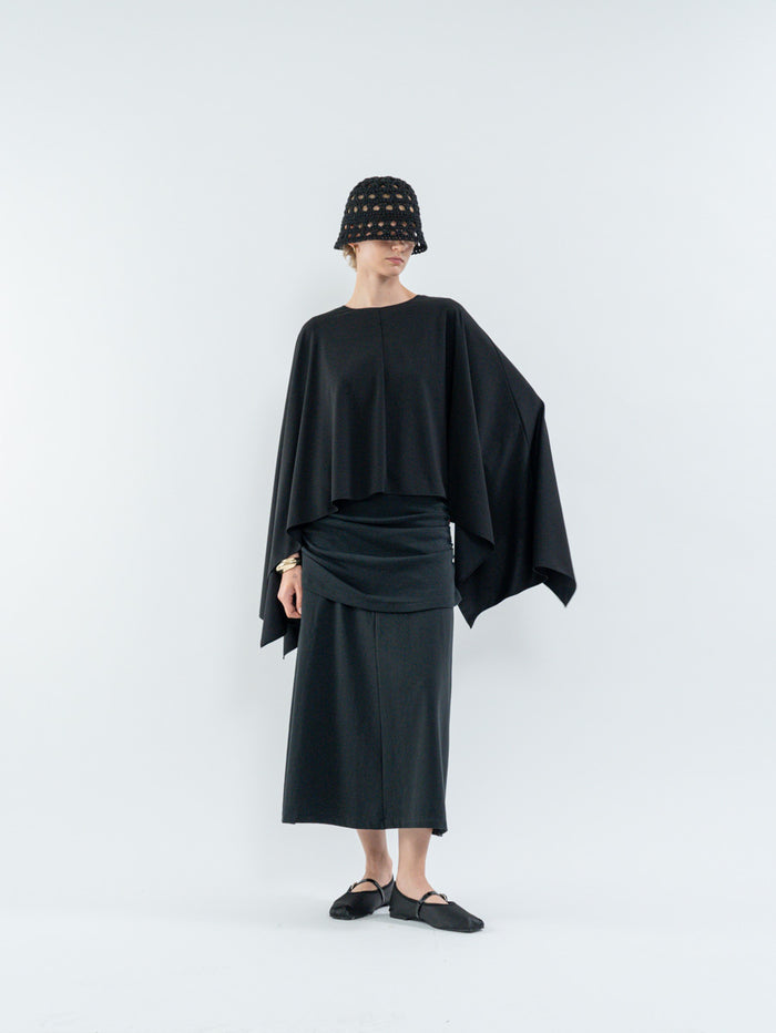 Goen.j Draped Cape Sleeveless Top BLACK