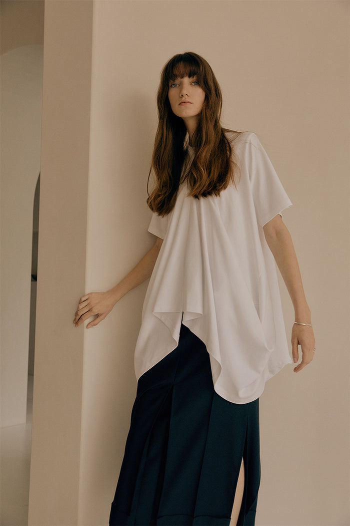 goen.j Draped cotton-jersey top WHITE