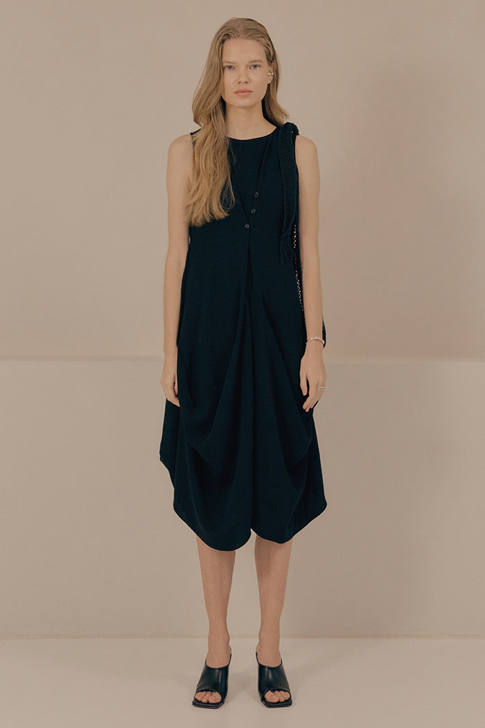 Goen.j Draped Sleeveless Dress BLACK