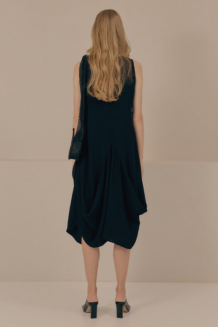 Goen.j Draped Sleeveless Dress BLACK