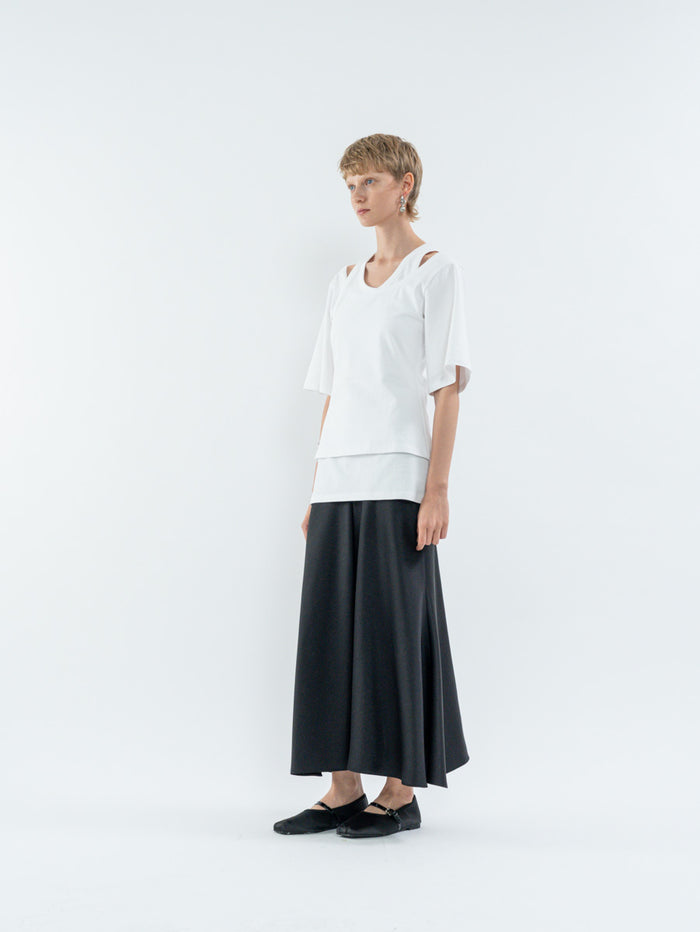 Goen.j Dual-Layer Short-Sleeve Top WHITE