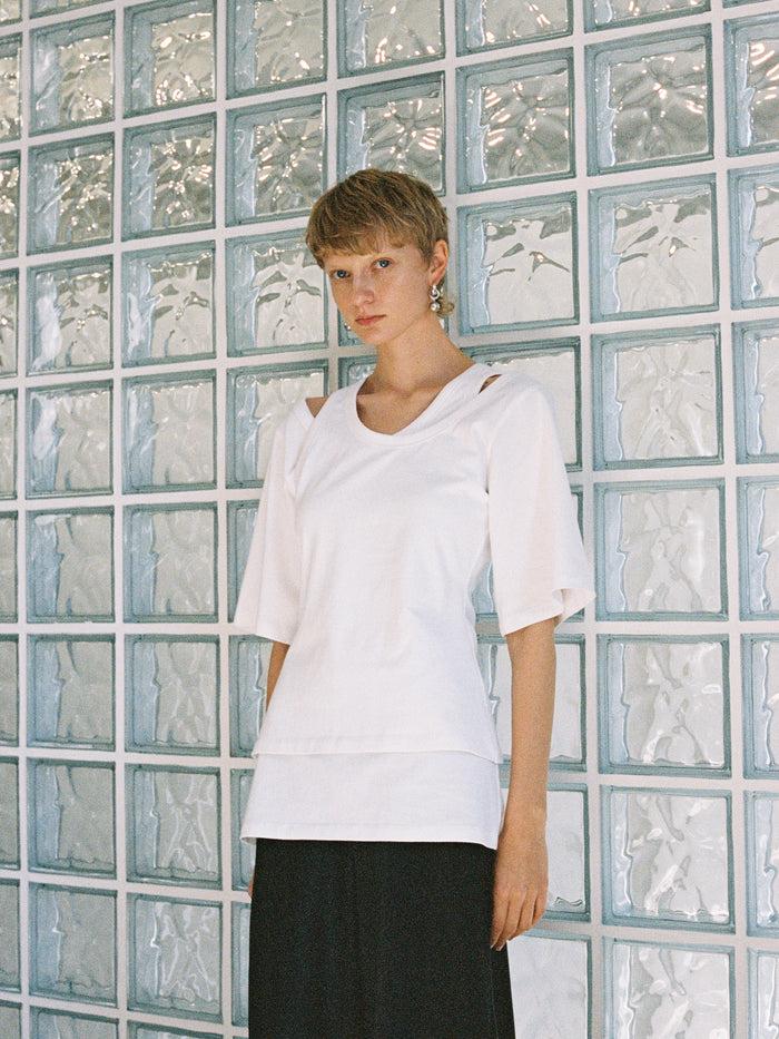 goen.j Dual-Layer Short-Sleeve Top WHITE