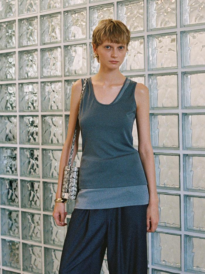 goen.j Dual-Layer Sleeveless Top GREY/CHARCOAL