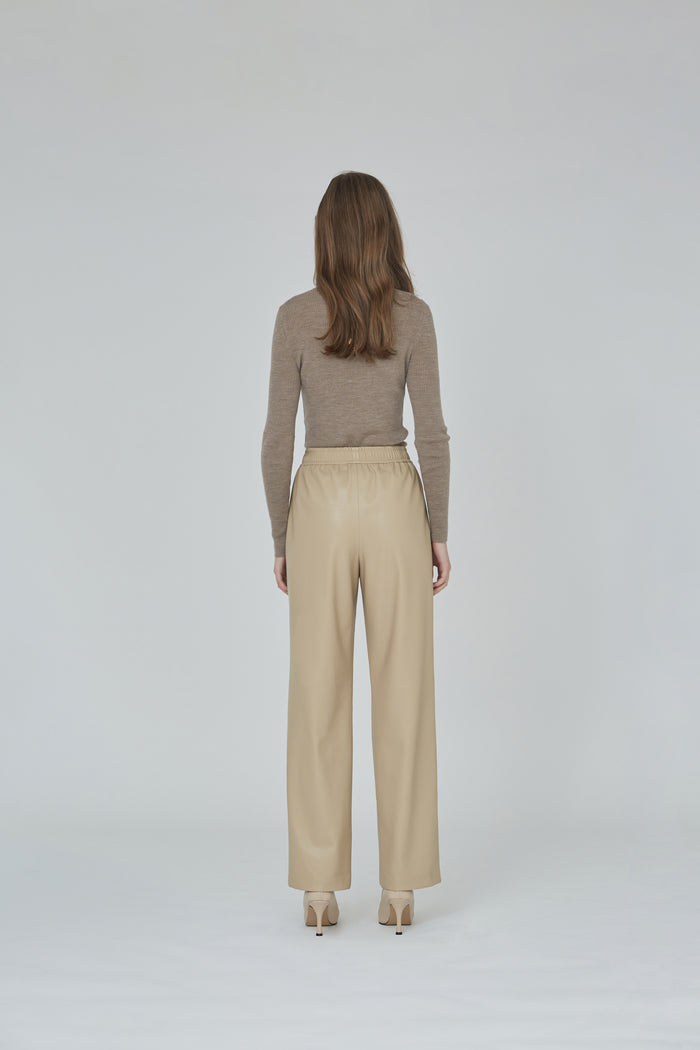 Goen.j Faux Leather Straight-leg Pants BEIGE