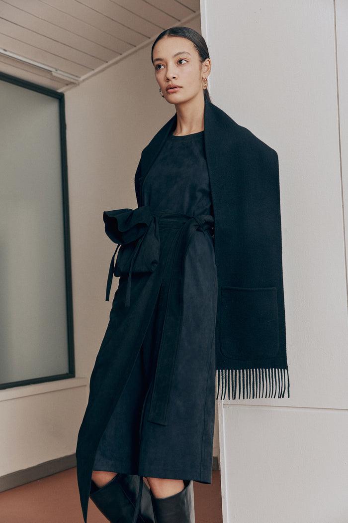 Goen.j Faux Suede Wrap Dress BLACK