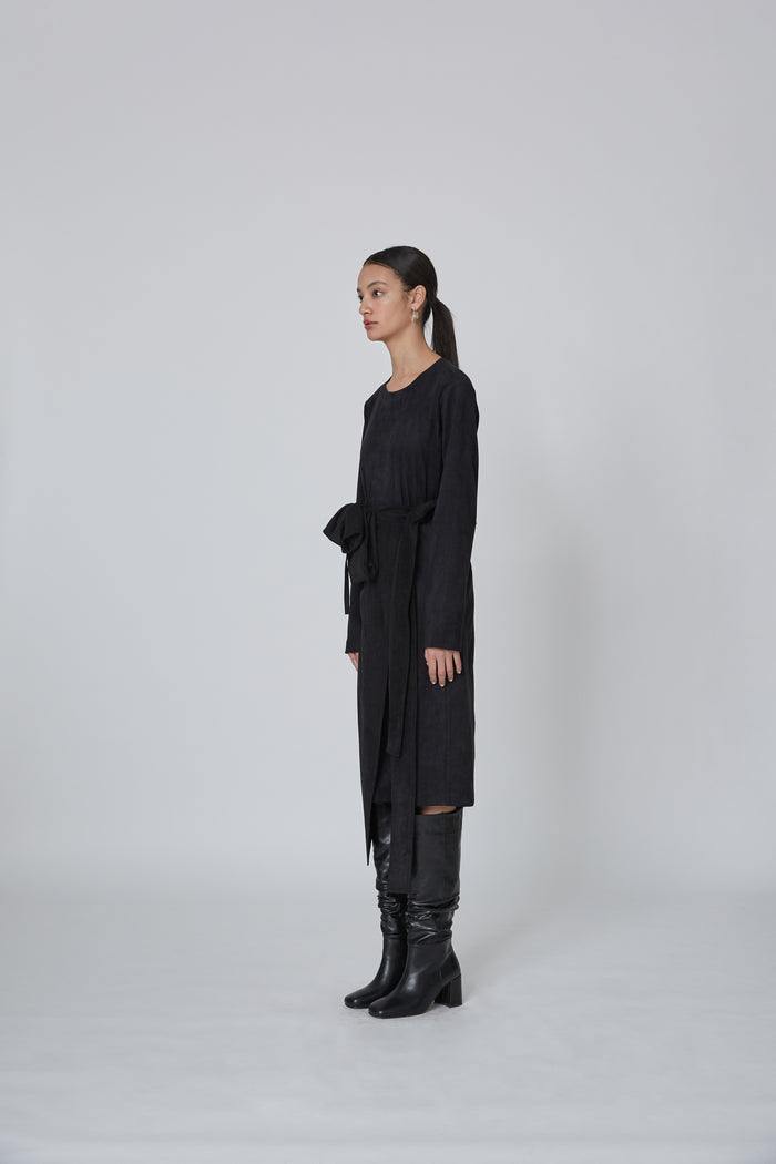 Goen.j Faux Suede Wrap Dress BLACK