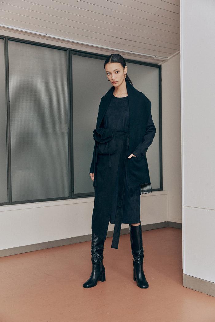 goen.j Faux suede wrap dress BLACK