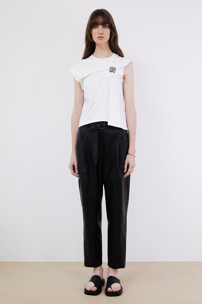 Goen.j High-rise Belted Vegan Leather Pants BLACK