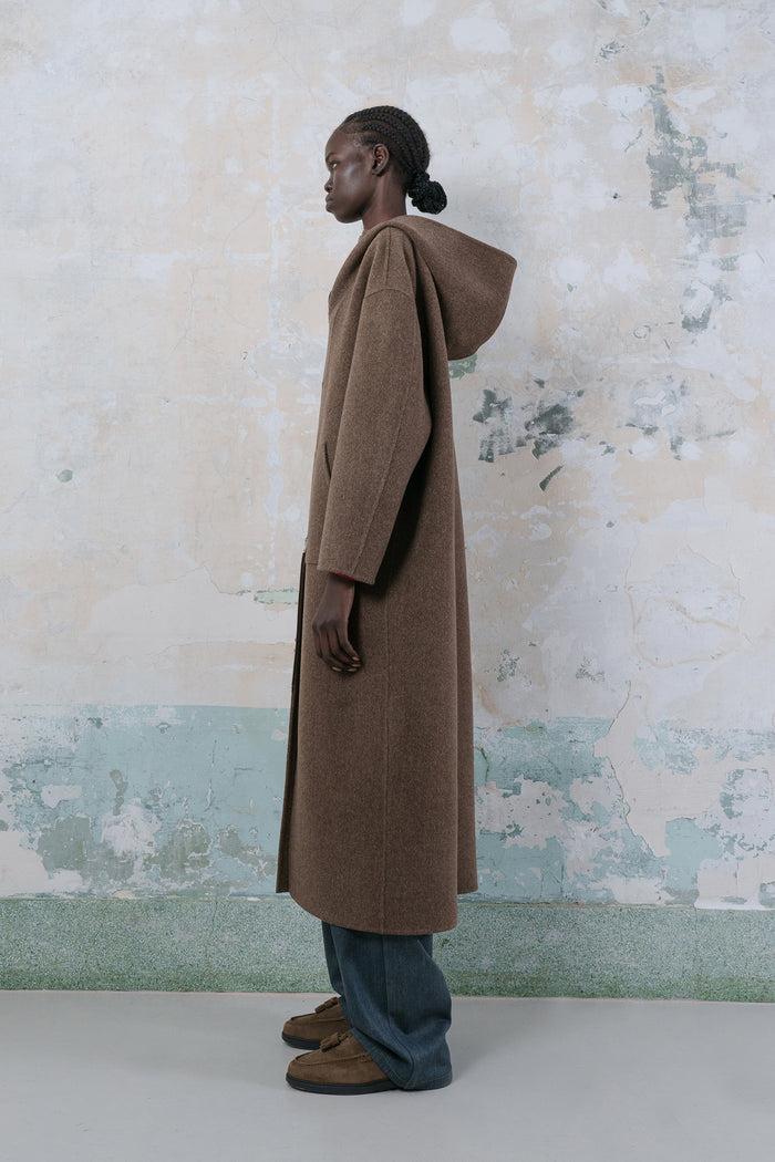 Goen.j Hooded Double-faced Wool Zip-up Coat BROWN