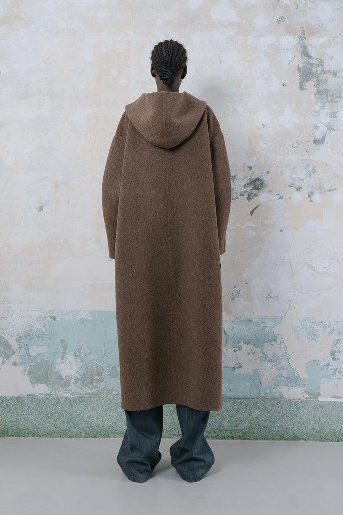Goen.j Hooded Double-faced Wool Zip-up Coat BROWN