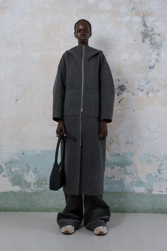 Goen.j Hooded Double-faced Wool Zip-up Coat GREY