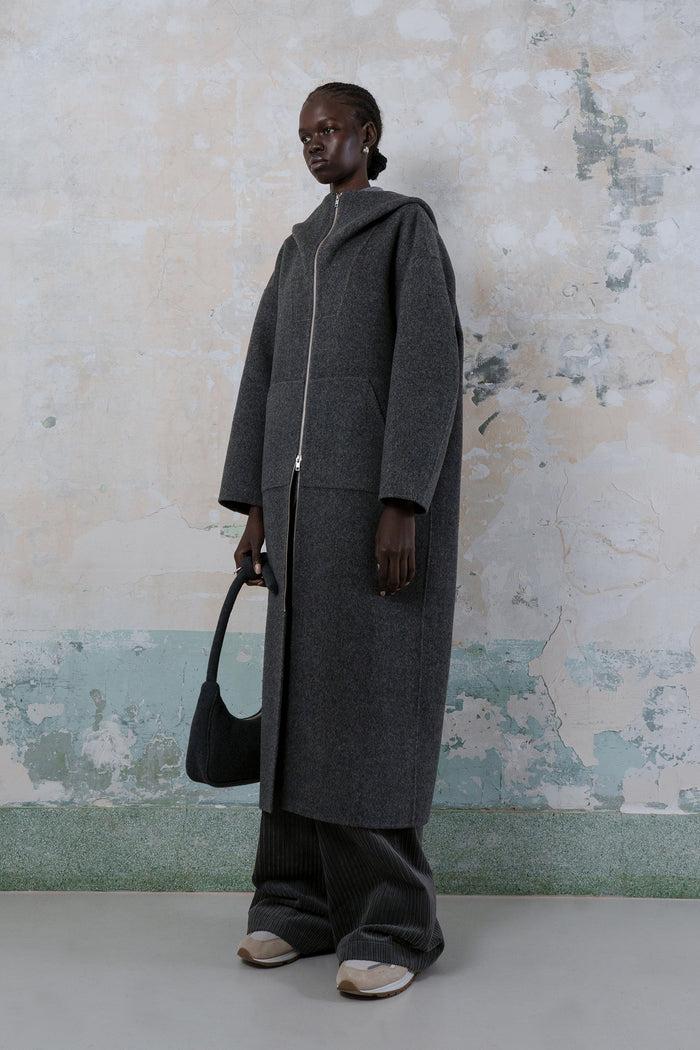 Goen.j Hooded Double-faced Wool Zip-up Coat GREY